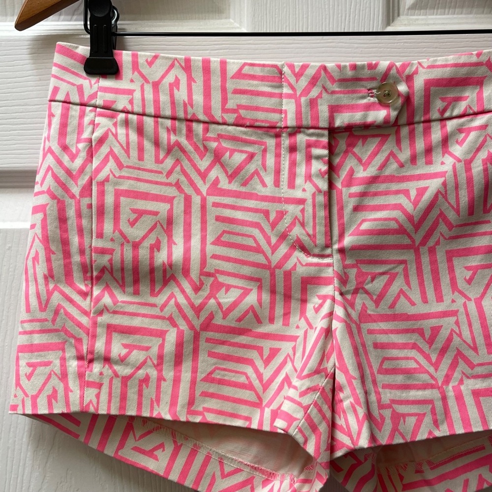 J Crew Mercantile Sz 0 Stretch Pink & Cream Geo Short 3" Inseam Preppy Chino